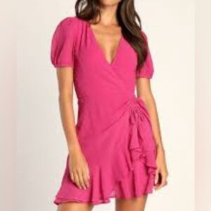 Lulu's Fuchsia High Low Wrap Dress